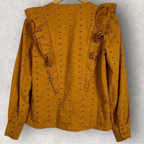 Sezane Bobby Blouse Saffron Yellow Gold Womens Size 34 French US 2 Top Bohemian - Picture 6 of 15